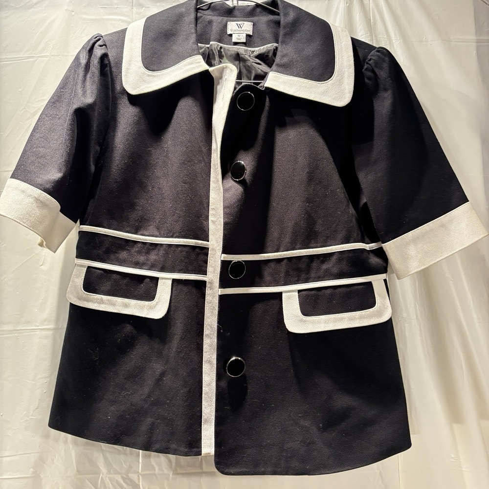 Worthington Girls Dress Coat Black  /White Trim‎ Size M 7-8 Pockets Button Up